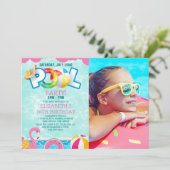 Invitation Invitación Girls Pool Party Birthday – Pink & Teal (Debout devant)