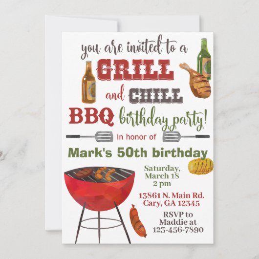 Invitation Invitación Grill & Chill BBQ birthday invitation. (Devant)