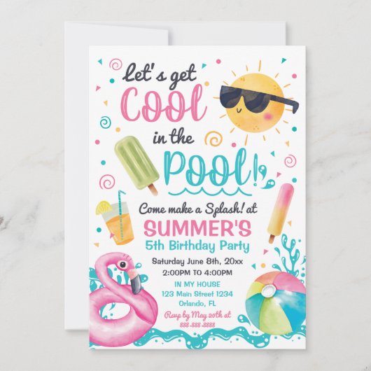 Invitation Invitación Let's get cool in the Pool birthday inv (Devant)