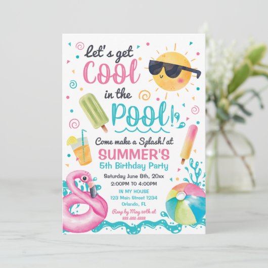 Invitation Invitación Let's get cool in the Pool birthday inv (Debout devant)
