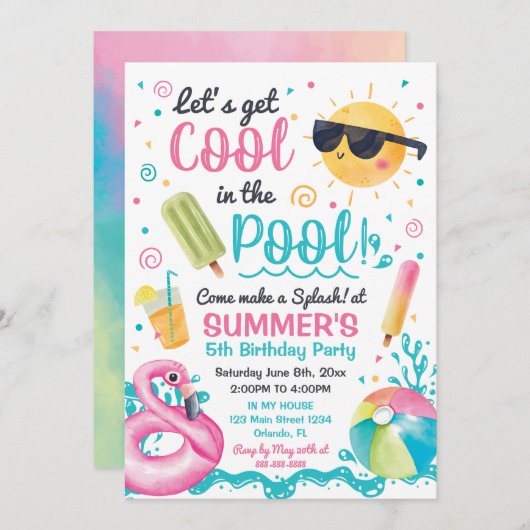 Invitation Invitación Let's get cool in the Pool birthday inv (Devant / Derrière)