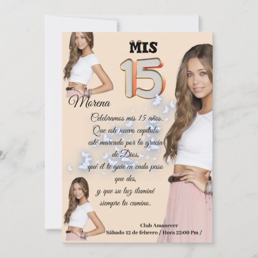 Invitation Invitación mis 15 rosa con foto (Devant)