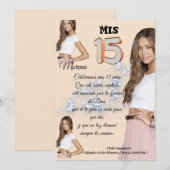 Invitation Invitación mis 15 rosa con foto (Devant / Derrière)