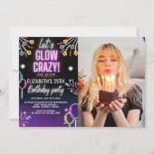 Invitation Invitación Neon Glow - Birthday Party with Photo (Devant)