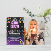 Invitation Invitación Neon Glow - Birthday Party with Photo (Debout devant)