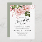 Invitation Invitacion Nuestra Boda - Bouquet Roses Roses Rose (Devant / Derrière)