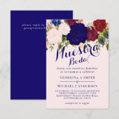 Invitation Invitacion Nuestra Boda Bourgogne bleu rose floral (Devant / Derrière)