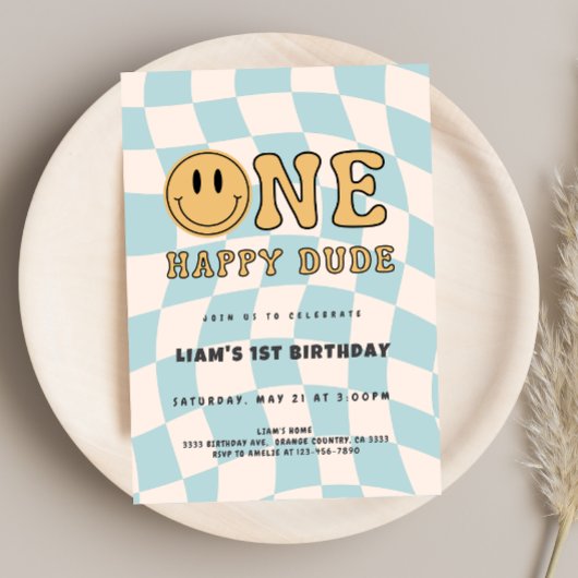 INVITATION INVITACIÓN ONE HAPPY DUDE BIRTHDAY