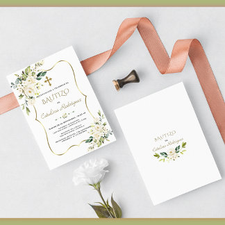 Invitation Invitacion Or De Bautizo Con Flores Baptême