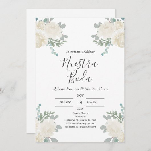 Invitation Invitación para Boda español (Devant / Derrière)