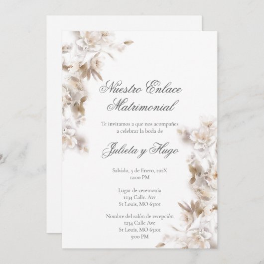 Invitation Invitación para boda ramo de flores (Devant / Derrière)