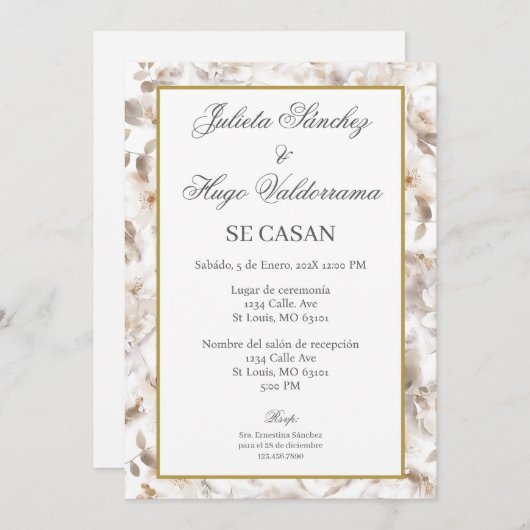 Invitation Invitación para boda ramo de flores (Devant / Derrière)