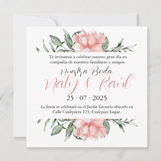 Invitation Invitación para Bodas Rosa Pastel (Devant)