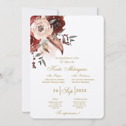 Invitation Invitación para xv años con flor (Devant)