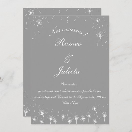 Invitation invitación pre-boda diente de león (Devant / Derrière)