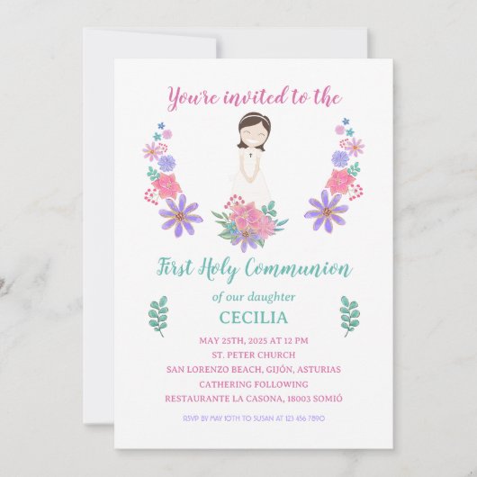 Invitation Invitación Primera Comunión CECILIA (Devant)