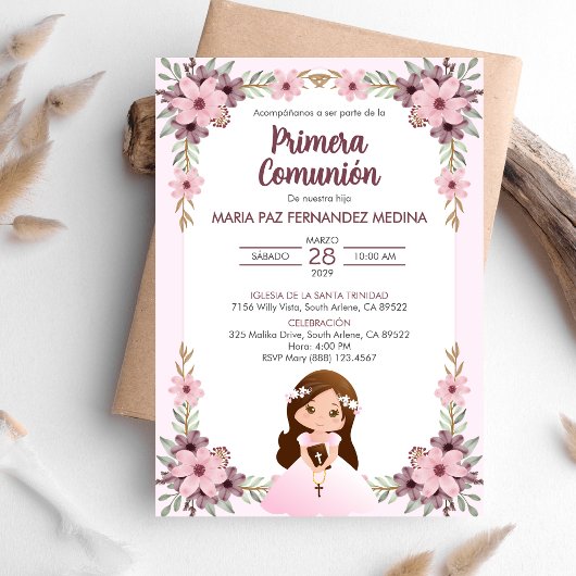 Invitation Invitacion Primera Comunion Filles Première Commun