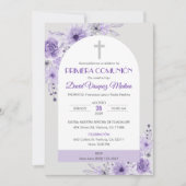 Invitation Invitacion Primera Comunion Fleurs mignonnes pourp (Devant)