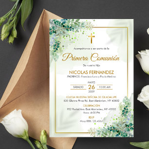Invitation Invitacion Primera Comunion Green Feuilles Communi