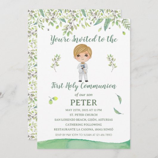 Invitation Invitación Primera Comunión PETER (Devant / Derrière)