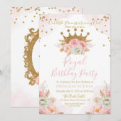 Invitation Invitación Princess Floral Rose & Or Anniversaire  (Devant / Derrière)
