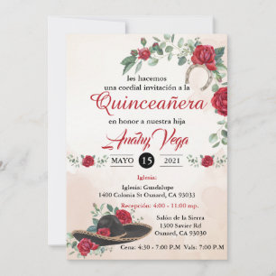 Invitation Invitación QUINCEANERA Mariachi Charra Rustique Ch