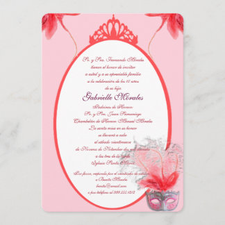 Invitation Invitación rosada de Quinceanera de la máscara