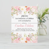 Invitation Invitación rose floral fleurs fille niña. (Debout devant)