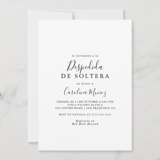 Invitation Invitación Sencilla de Despedida de Soltera (Devant)