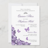 Invitation Invitación Spanish Quinceanera purple floral invit (Devant)