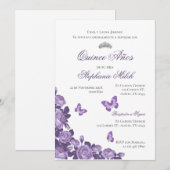 Invitation Invitación Spanish Quinceanera purple floral invit (Devant / Derrière)