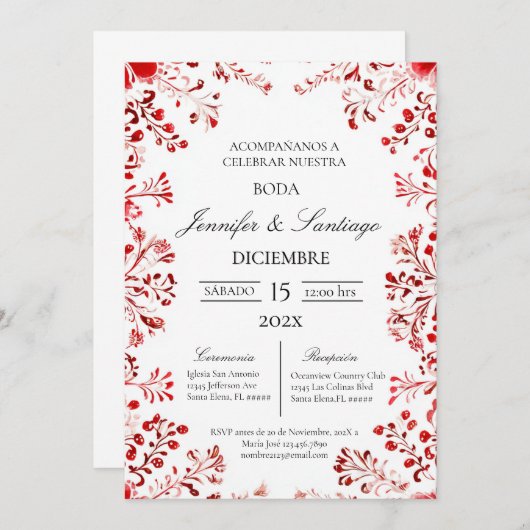 Invitation Invitación tema Mexicano para boda (Devant / Derrière)