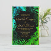 Invitation Invitación tropical gold watercolor wedding (Debout devant)