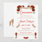 Invitation Invitaciones charro Quinceañera Charra Red (Devant / Derrière)