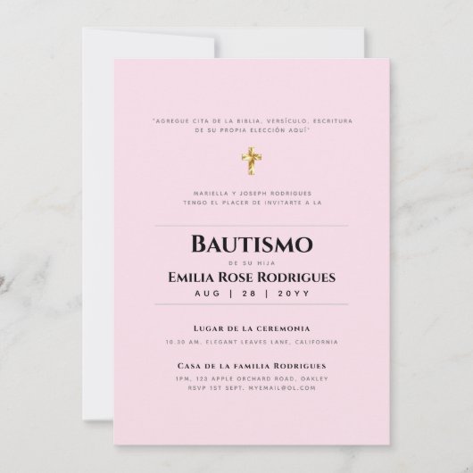 Invitation Invitaciones de Bautismo Español Católico Moderno (Devant)
