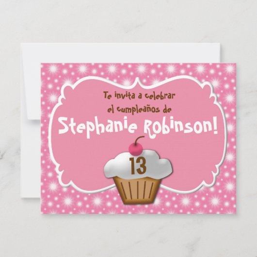 Invitation Invitaciones de cumpleaños, Fiesta de Rosa cupcake (Devant)