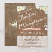 Invitation Invitaciones para Bautizo de niña, blanca durazno (Devant / Derrière)