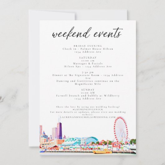 Invitation Invitati d'accueil du week-end Mariage de Chicago (Dos)