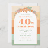 Invitation Invitation, 40e anniversaire - flores rétro pastel (Devant)