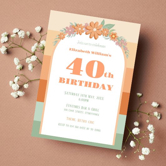 Invitation Invitation, 40e anniversaire - flores rétro pastel