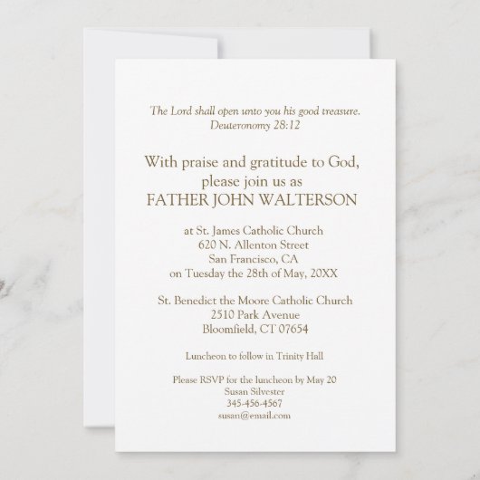 Invitation Invitation, 55e anniversaire de l'ordination (Dos)