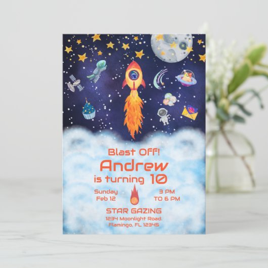 Invitation Invitation, Anniversaire Spatial (Debout devant)