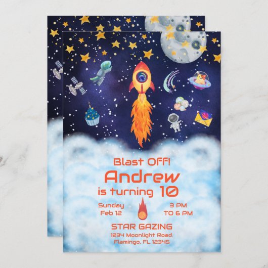 Invitation Invitation, Anniversaire Spatial (Devant / Derrière)