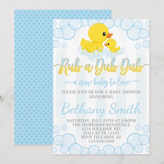 Invitation Invitation Baby shower de canard en cao (Devant / Derrière)