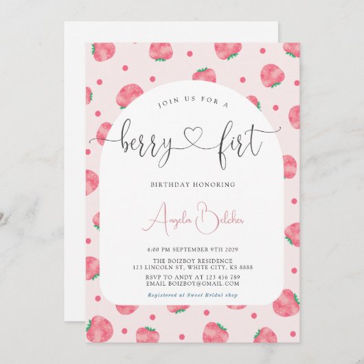 Invitation ?Invitation Berry First Birthday (Devant / Derrière)