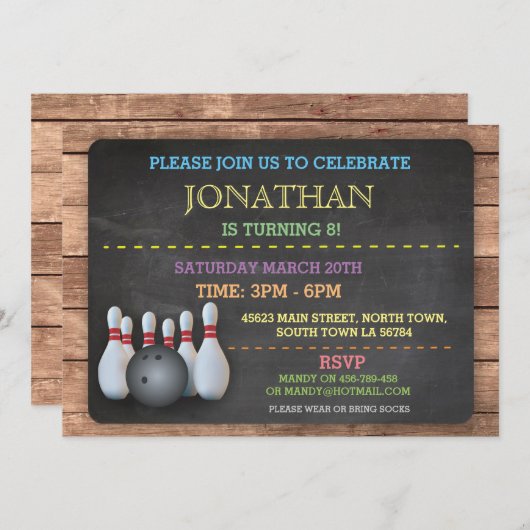 Invitation Invitation de Bowling Let's Bowl Chalkb (Devant / Derrière)