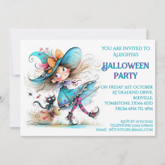 Invitation *Invitation de la fête d'Halloween sorcière (Devant)