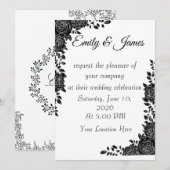 Invitation “Invitation de mariage florale noir et blanc (Devant / Derrière)