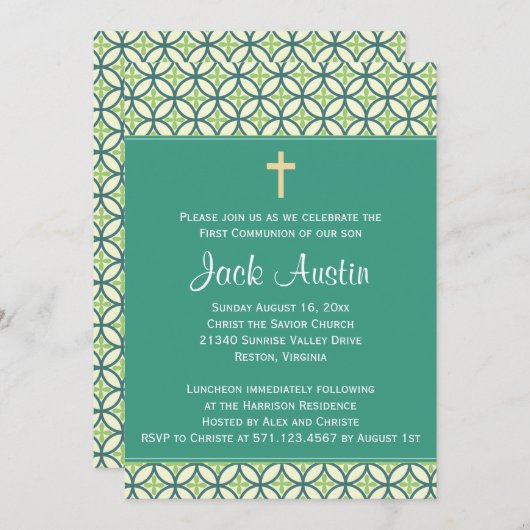 Invitation Invitation/Faire-part de la communion verte (Devant / Derrière)