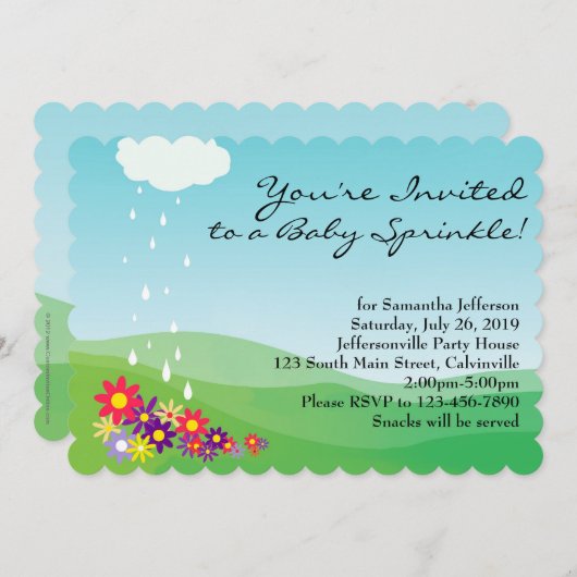 Invitation Invitation, fleurs et pluie pour bébé (Devant / Derrière)